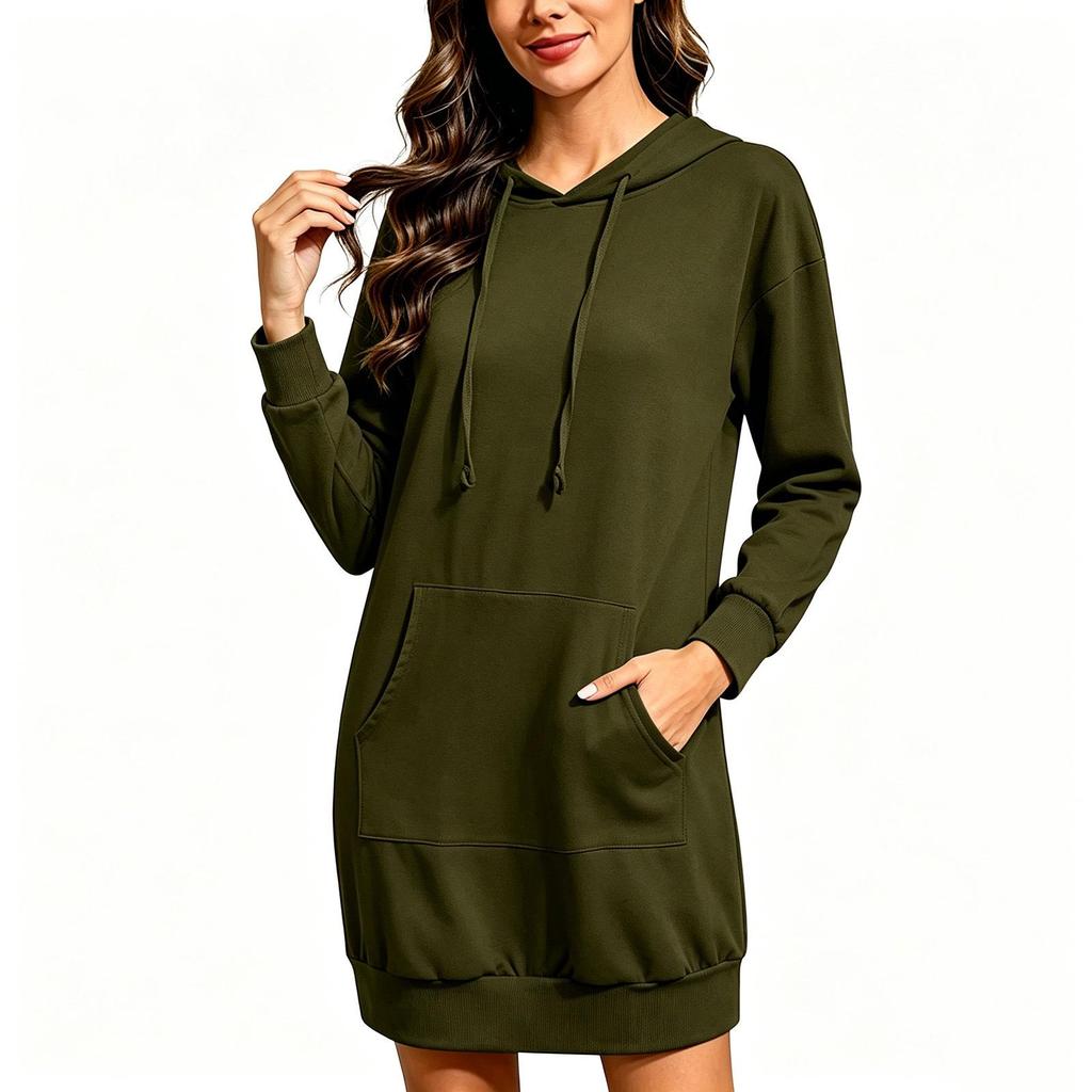 2026 European & American Women's Casual Long-Sleeve Hoodie Dress