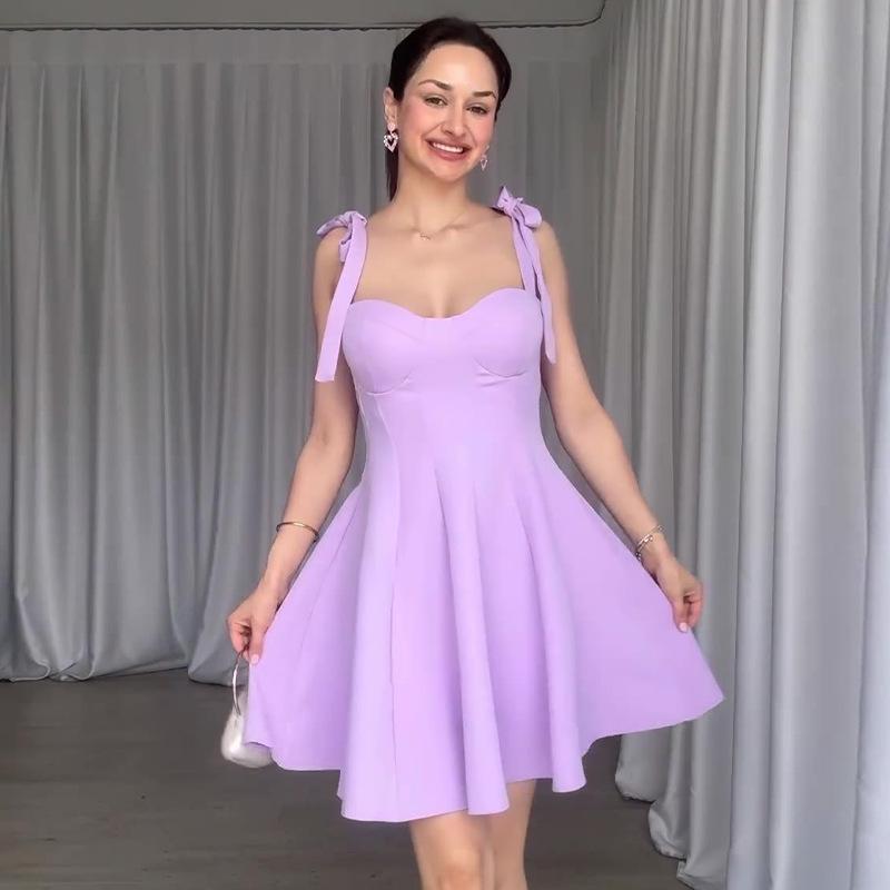 

Летнее женское однотонное платье-слинг со шнуровкой на талии, милое и пикантное M лаванды фиолетового