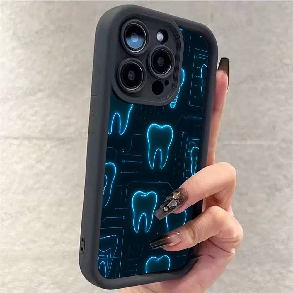 Dentist Tooth Pattern Phone Case For IPhone 17 16 15 13 11 12 14 Pro Max Plus Silicone Cover Shell