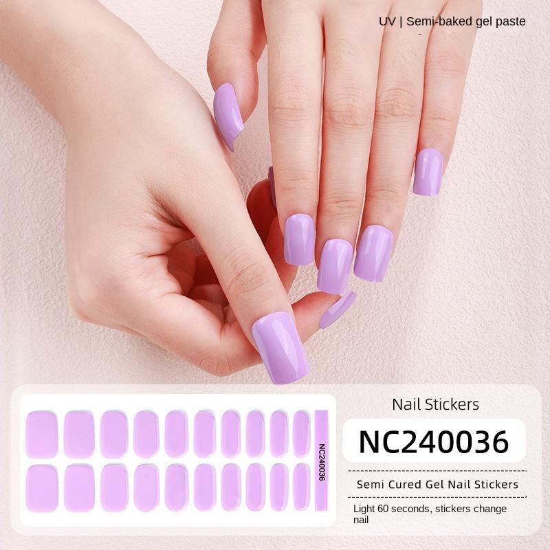 New Solid Color Simple Semi-cured Nail Stickers 20 Finger Gel Nail Stickers