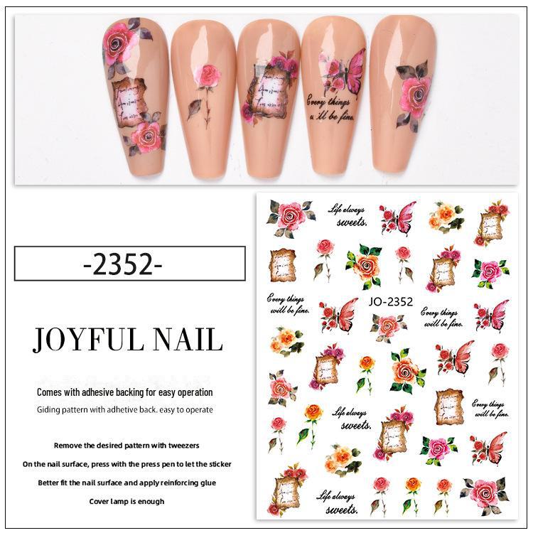 

Наклейки для ногтей с акварельными розами и бабочками в стиле ретро Sticker 2352