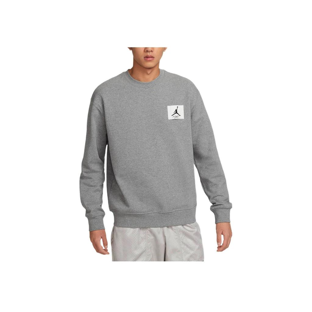 Jordan Solid Color Logo Patch Fleece-Lined Crew Neck Sweatshirt Men Tops Gray FB3910-091