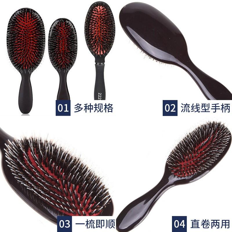 Professional Boar Bristle Hairbrush With Cushion Pad Scalp Massage Tangle-Free Styling