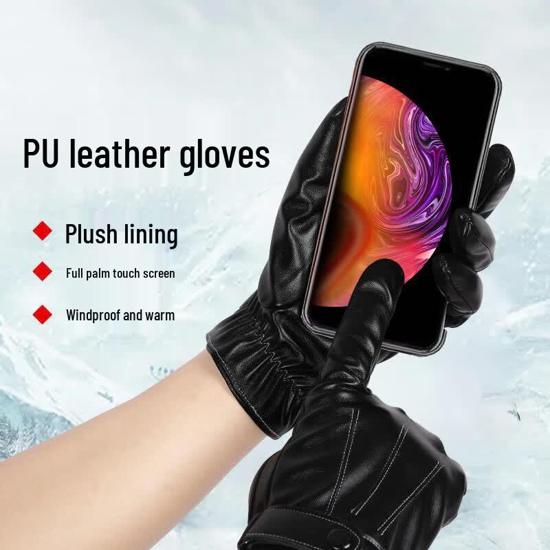 Laobaojia Warm PU Leather Touchscreen Gloves