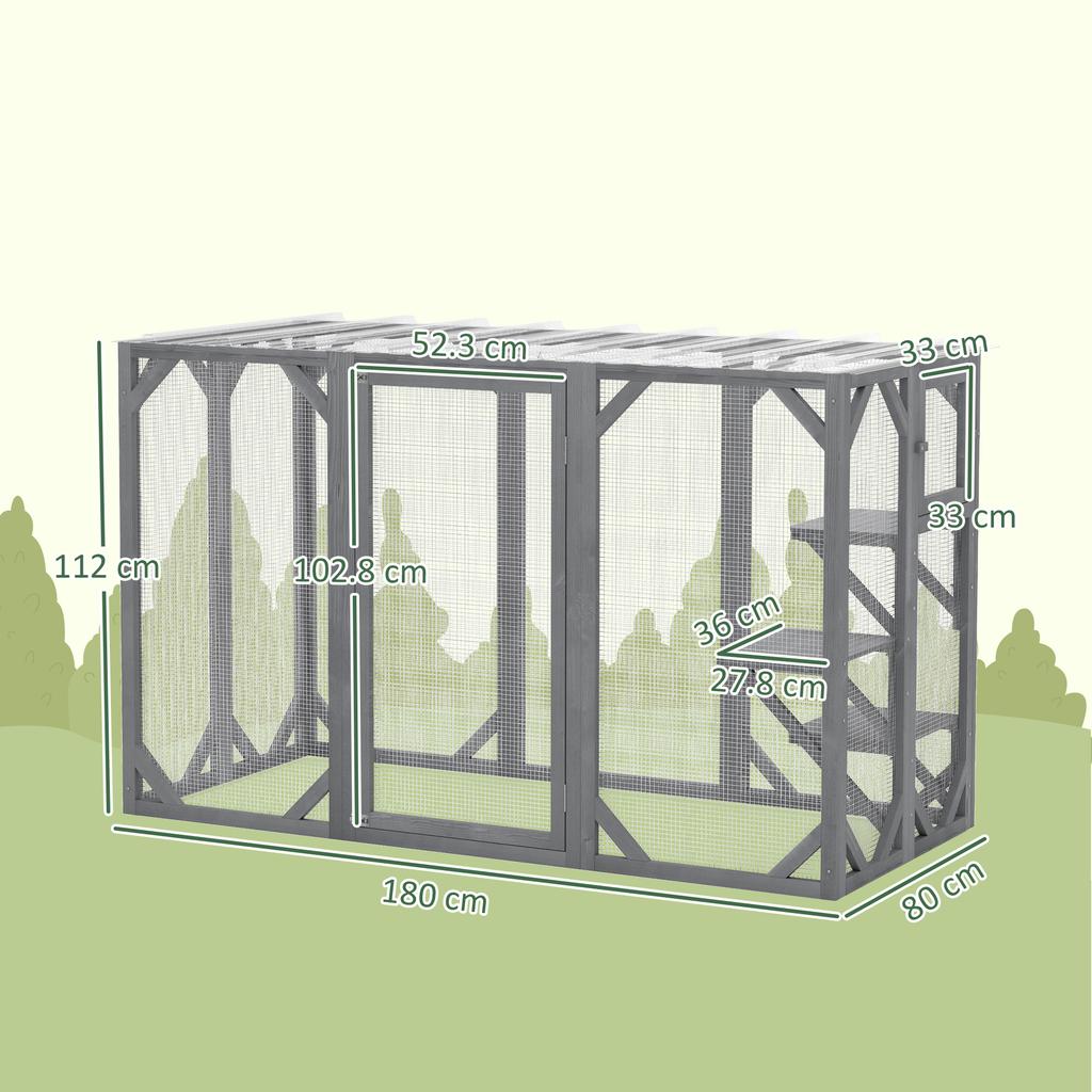 71 Outdoor Wooden Cat House With Three Platforms Large Door Water Resistant Roof For Multiple Cats Grey