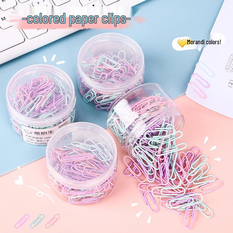 Creative Morandi Color Paperclip Holder with 28mm Colored Metal Paperclips for Office Use