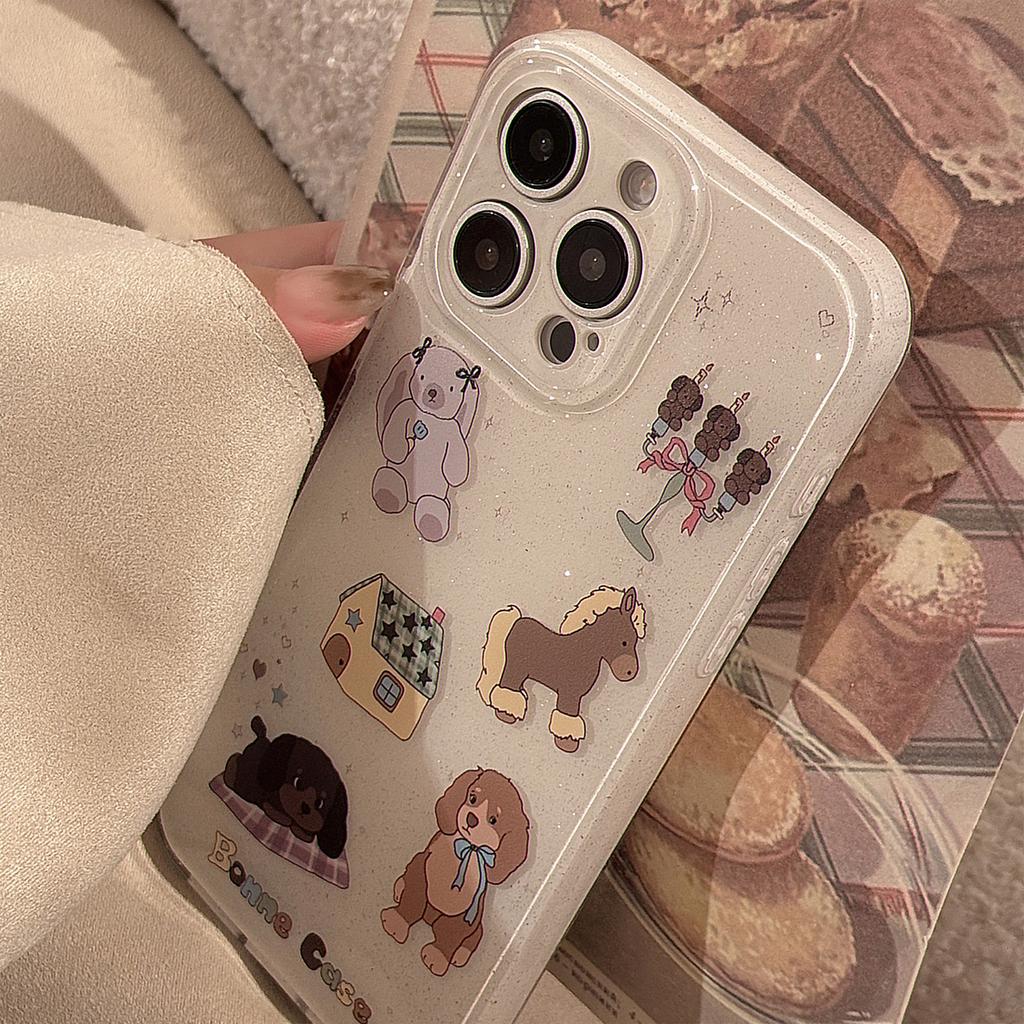 Childlike Little Animals for IPhone 16 Mobile Phone Case Glitter for IPhone 15 Promax Soft Case 14 Double Layer Cartoon 17