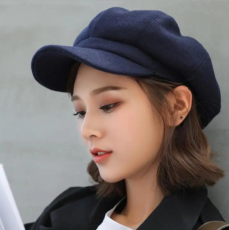 Autumn Winter Hats for Women Solid Plain Octagonal Newsboy Cap Men Ladies Casual Wool Hat Winter Beret Women Painter Caps Winter