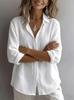 2026 European & American Women's Linen Casual Lapel Shirt - Solid Color, Long Sleeve, Spring Collection