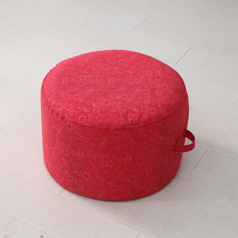 Round Fabric Stool with Linen and Tatami Mat - Washable Cushion for Living Room.