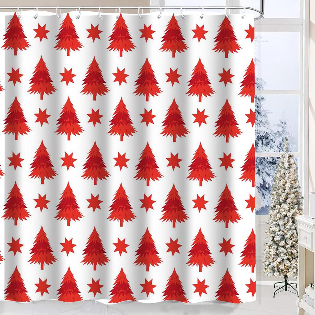 Christmas Tree Festival Decorations Pattern Bathroom Shower Curtain With 12 Hooks Bathroom Decor And Accessories