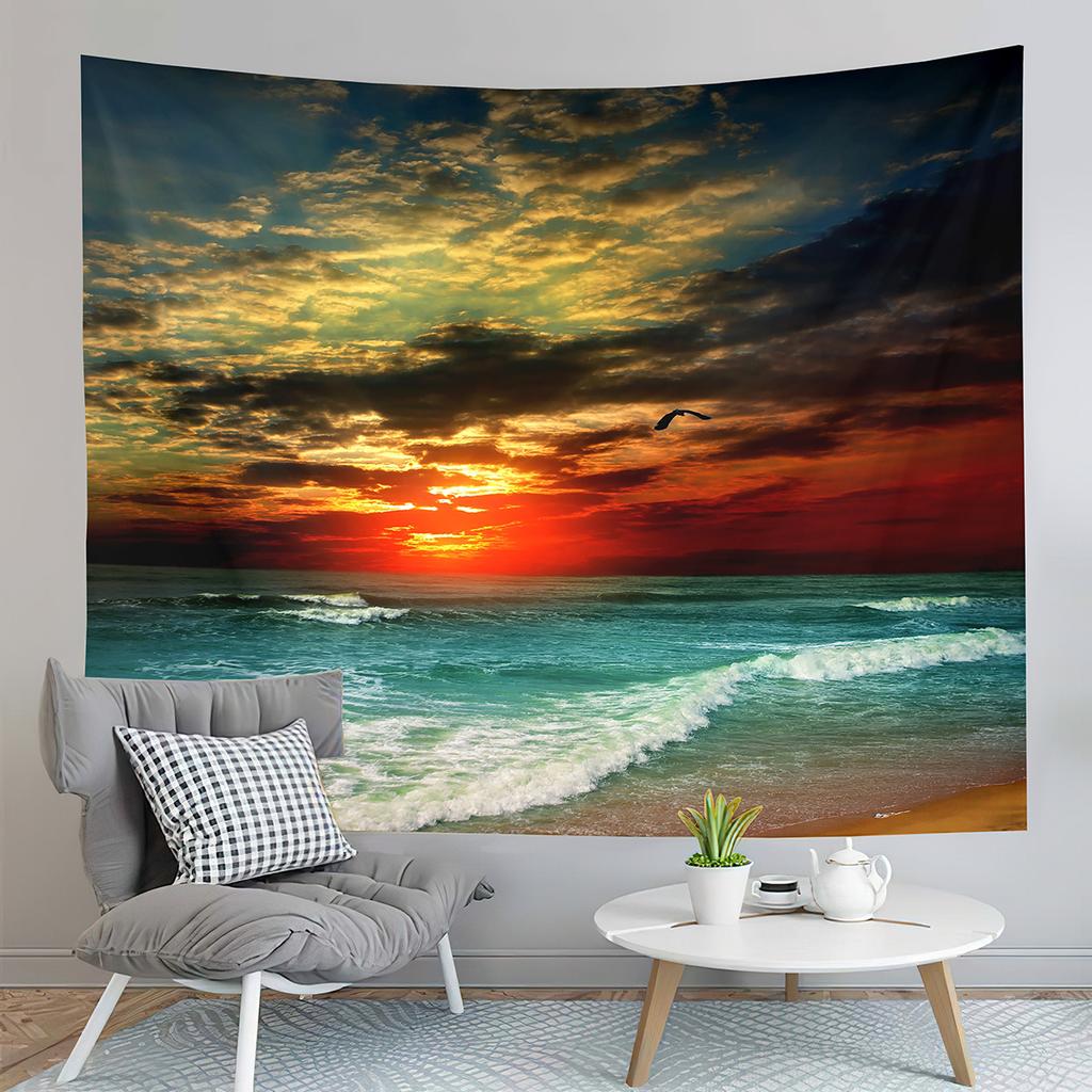 Beach Waves Tapestry Sunset Scenery Tapestry Minimalist Art Tapestry Home Living Room Dorm Bedroom Aesthetics Decor Tapestries