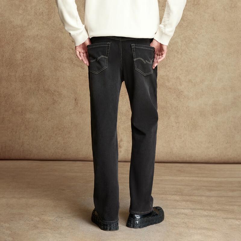 JACK&JONES Men's Fleece-Lined Loose Straight-Leg Washed Denim Jeans