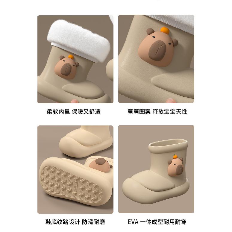 Kapibara Cute Children's Rain Boots Boys Girls Warm Summer Cartoon Outdoor Non-Slip Waterproof Padded Rain Boots