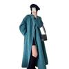 Retro, Blue Island Bay, wool long coat, blue temperament classic cape, winter double-sided tweed coat for women