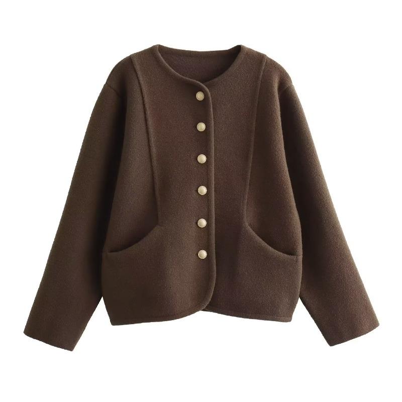 Winter New High-end Woolen Top Jacket Women's Crew Neck Short Women's Coat