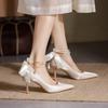 Maogu Satin Rhinestone Crystal Shallow Pumps Stiletto High Heel Luxury Women's Shoe 2025 Spring White Women Bridal Wedding Shoes