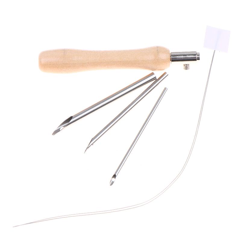 5Pcs Punch Needle Set 2.5Mm/3.5Mm/5Mm Adjustable Wooden Handle Punch Stitching Kit For Diy Cross Embroidery Craft Needles