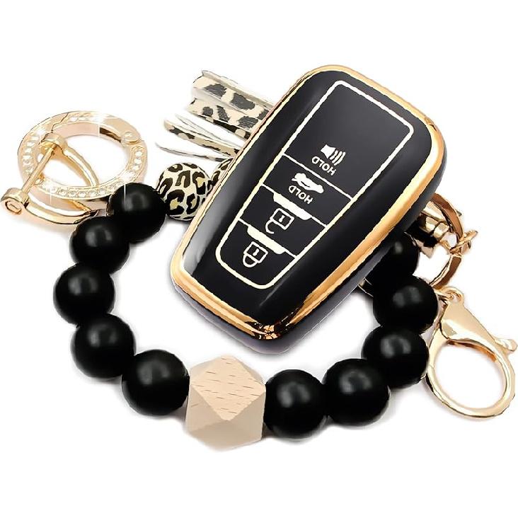 for Toyota Key Fob Cover with Premium Shell Wristlet 360 Degree Protection Key Case for 2018-2022 2023 2024 Camry RAV4 Highlander Avalon C-HR Prius