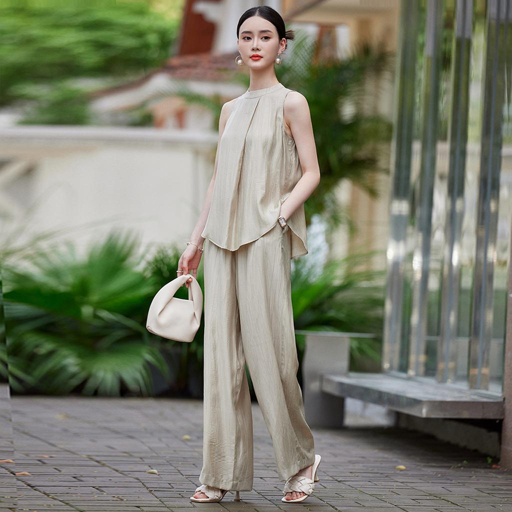 Advanced sleeveless vest, high waisted straight leg pants two-piece set, women's summer fashion temperament set