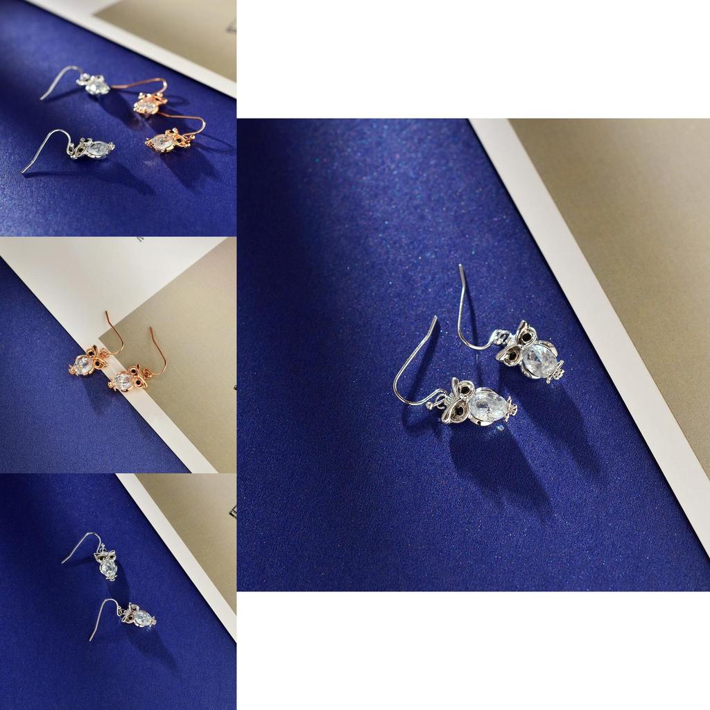 Elegant Rose Gold And Zirconia Owl Stud Earrings For Women Fashionable Animal Style