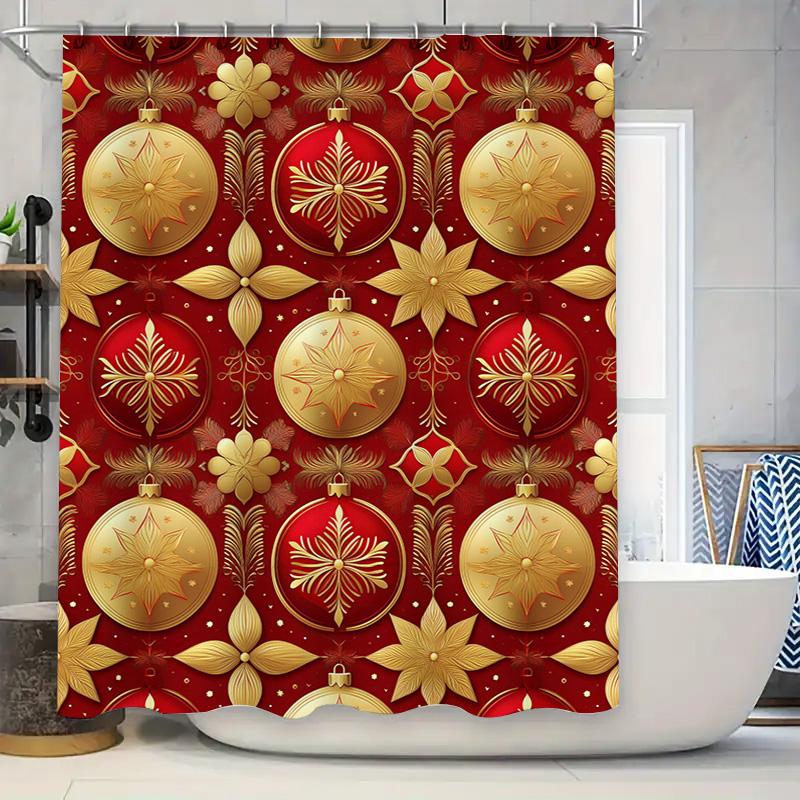 

Золотые Новогодние Украшения Шторка для Душа Домашний Декор Праздничное Украшение Водонепроницаемая Ткань Аксессуары для Ванной Комнаты Красно-Золотой Узор: С 90x180cm