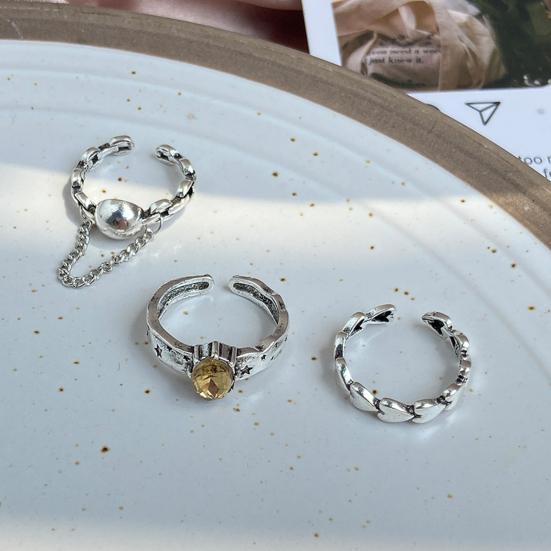 1 Set Women Ring Heart Shape Chain Decor Opening Design Metal Finger Ring Dates Parties Jewelry Accessory