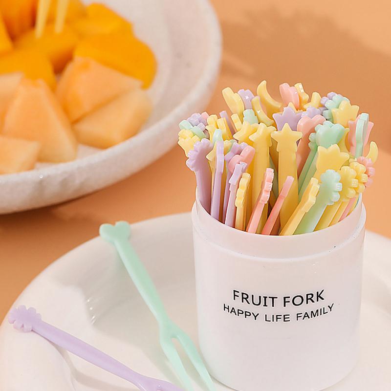 50Pcs/Set Fruit Fork Candy Color Mini Fruit Picks Plastic Snack Dessert Forks