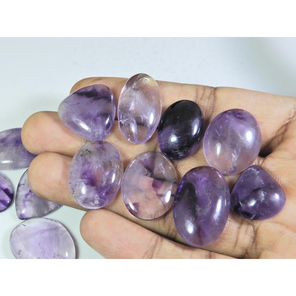 256Cts. Natural Amethyst Lace Agate Mix Cabochon Loose Gemstone 13Pcs Lot A-779