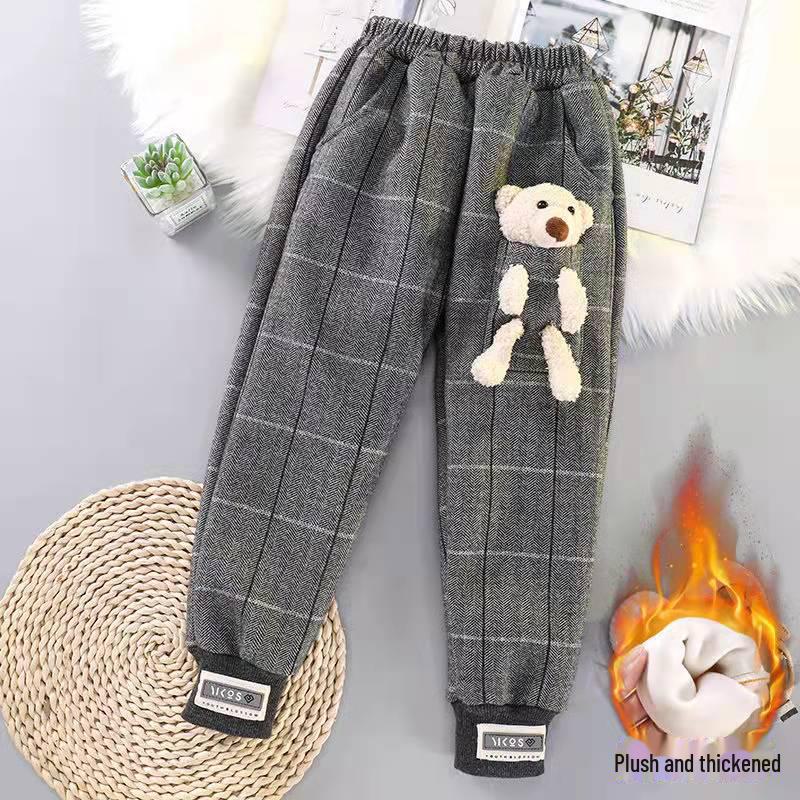 Girls' Thickened Sports & Casual Corduroy Sweatpants - Autumn/Winter Plus Velvet One-Piece for Medium & Large Children