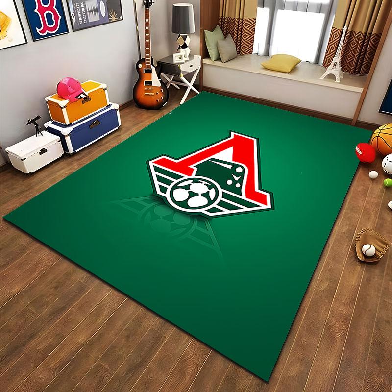 Red Train Logo on Green Background suitable as a non-slip mat for the living room or bedroom sofa