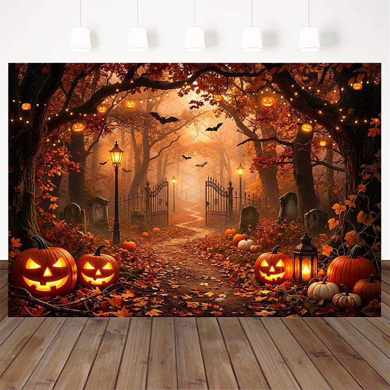Mocsicka Autumn Photography Backdrop Halloween Decorations Backgrounds Yellow Maple Leaves Fall Pumpkin Shooting Props Photocall
