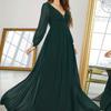 European & American Style Long Sleeve Chiffon Evening Dress - Deep V-Neck, Elegant Bridesmaid Dress