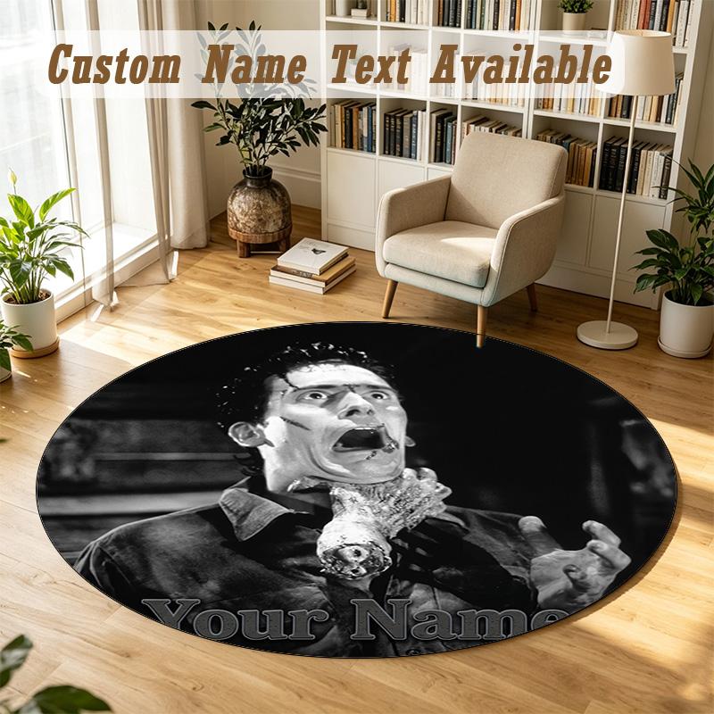 Evil Dead Ash Williams Personalized Round Rug Support Custom Name, Soft Home Decor Mat