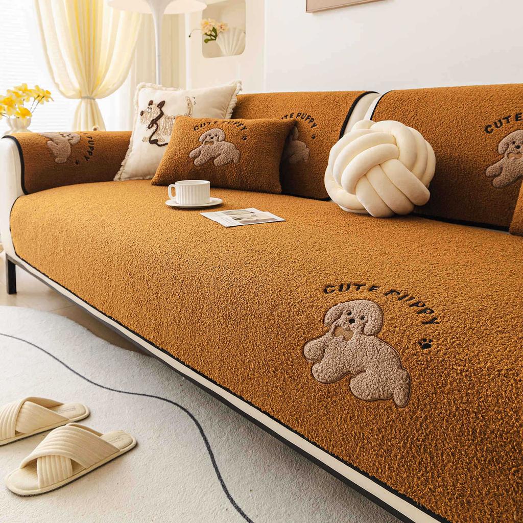 Thickened Cartoon Embroidered Sofa Cover Fabric New Fixed Anti Slip Premium Sofa Cushion Autumn And Winter Styles Machine Washed