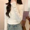 French Apricot Long Sleeve Lace Base Layer Women's Autumn Winter Design Sense Hollow-out Blouse Slim Fit Inner Top