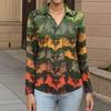 Women's Summer Fashion Casual  Printed V-Neck Long Sleeve Shirt Top