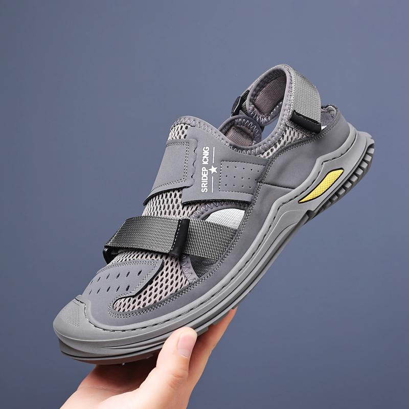 

Мужские сандалии Baotou с летающим плетением и полыми вставками для улицы, повседневные, дышащие, спортивные, для отдыха, уличная обувь, нескользящие, массажные, пляжные 44