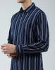 MONTE CARLO Mens Striped Navy Blue Collar Neck Full Sleeve Shirt