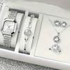 Classic Square Women'S Light Luxury Just With Quartz Watch, Simple Student High-End Temperament Big Diamond Jewelry Quartz Watch Set