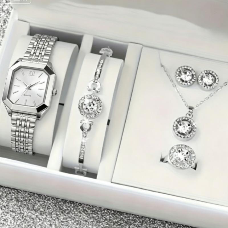 Classic Square Women'S Light Luxury Just With Quartz Watch, Simple Student High-End Temperament Big Diamond Jewelry Quartz Watch Set