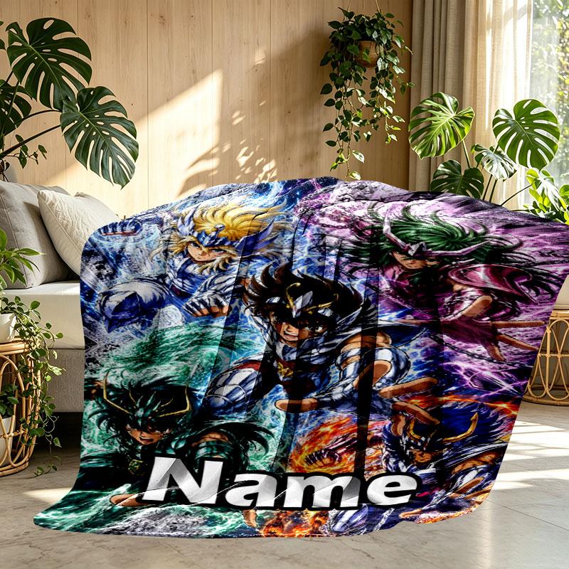 Custom Name Personalized Saint Seiya Print Blanket, Home Decor, Bedroom, Sofa, Camping, Couch, Gifts for Birthday Christmas