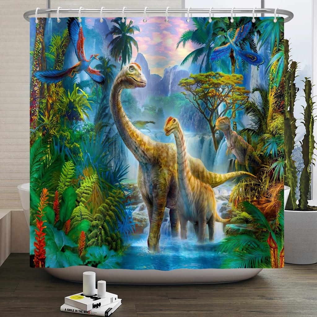 Funny Dinosaur Shower Curtain for Bathroom Cute Animal Cool Dinosaur Children Bathroom Curtain Waterproof Bath Curtain Decor