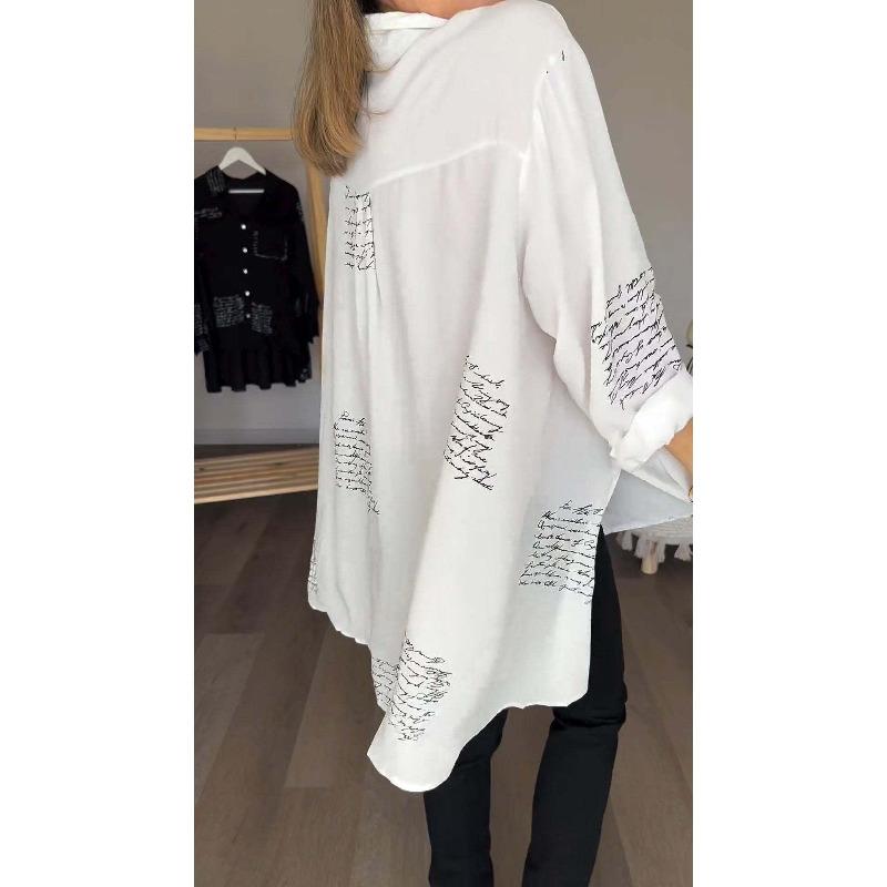 Spring/Summer Loose Swallowtail Shirt with Sexy Print and Asymmetrical Hem