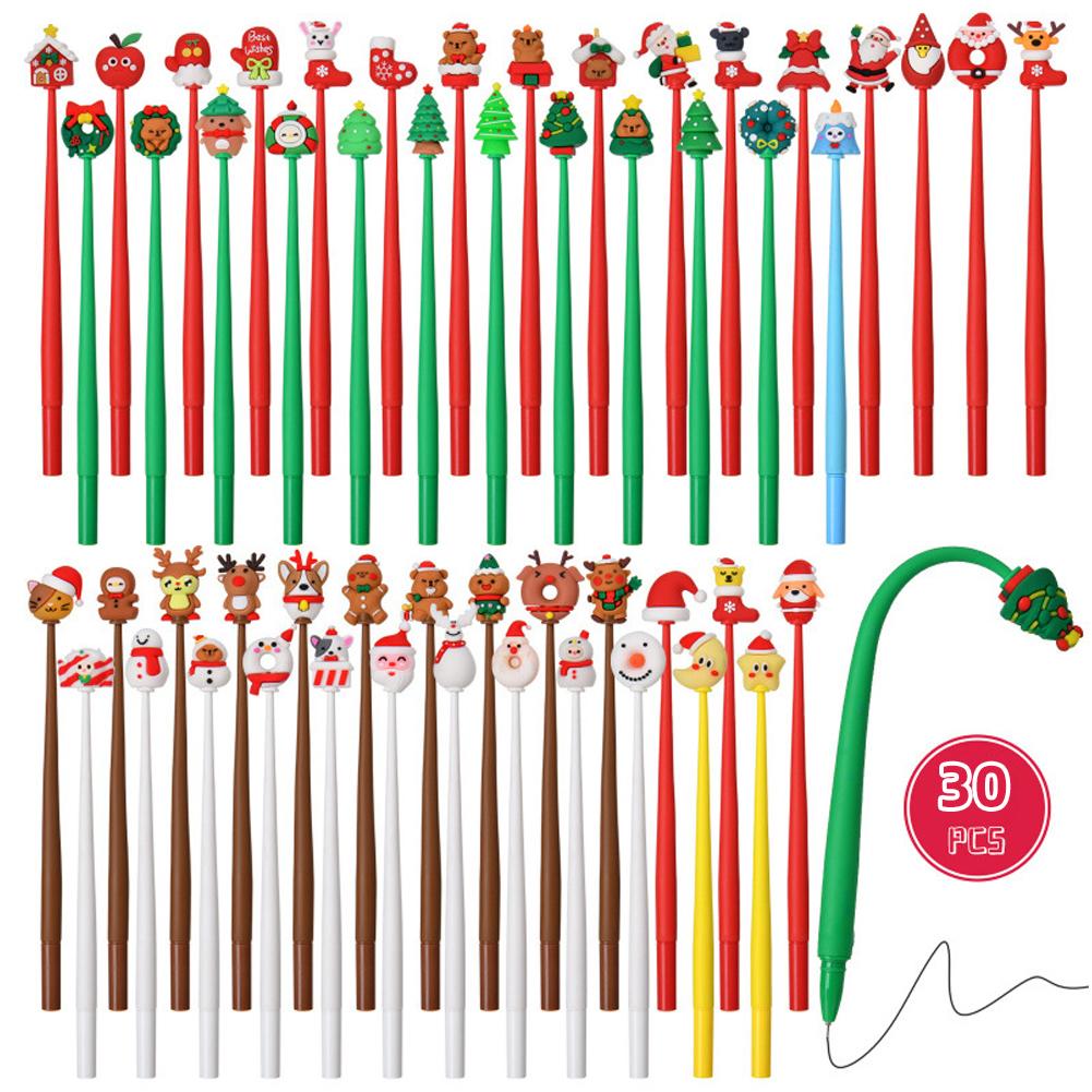 10-50pcs Mixed Cartoon Christmas Pens Soft Silicone Gel Ink Rocking Pens Kids New Year Gifts Stationery 2025 Christmas Decor