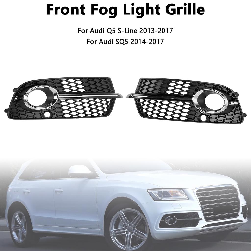 Front Bumper Fog Light Grille 8R0807682N 8R0807681S Fit Q5 S-Line SQ5 2013-2017 Black Chrome