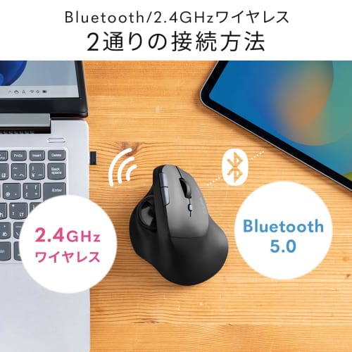 Sanwa Direct Trackball Ergonomics Mouse Quiet Wireless Bluetooth 2.4GHz [Equipped with Back/Forward Button] Rechargeable 400-MAWBTTB190BK