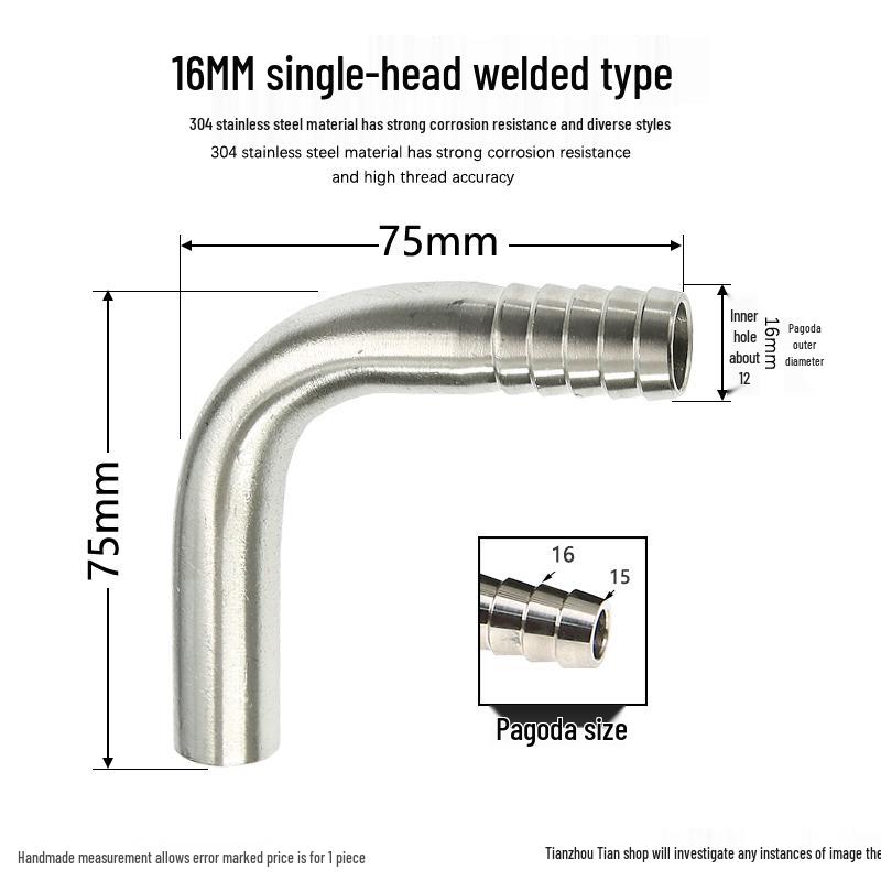 304 Stainless Steel 90° Welded Elbow Hose Fitting - Sizes 6, 8, 10, 12