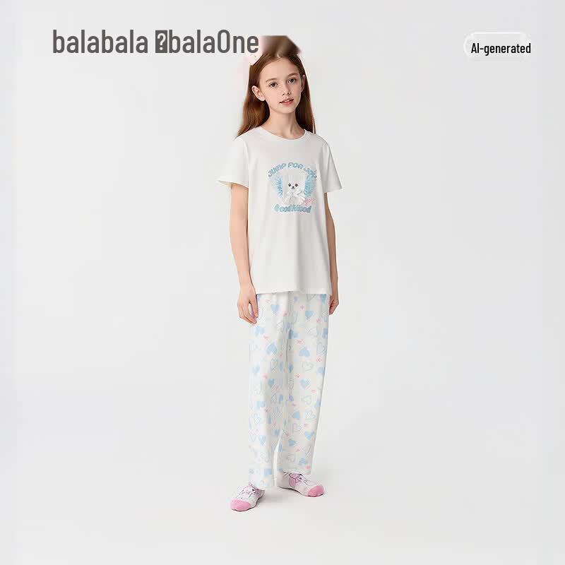 Balabala Girls' Summer Short Sleeve Pajama Set