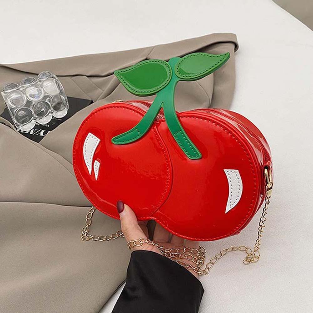 Waterproof Red Fruit Crossbody Bag Kawaii PU Shoulder Pouch Trendy Chain Cherry Shape Bag Vacation